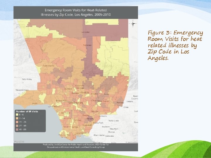 Figure 3: Emergency Room Visits for heat related illnesses by Zip Code in Los