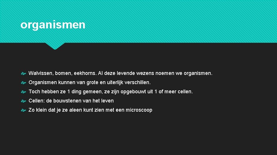 organismen Walvissen, bomen, eekhorns. Al deze levende wezens noemen we organismen. Organismen kunnen van