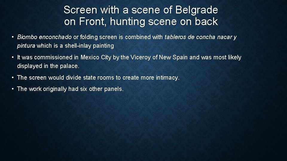 Screen with a scene of Belgrade on Front, hunting scene on back • Biombo
