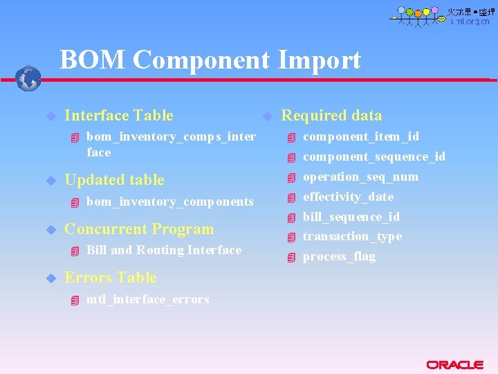 BOM Component Import u Interface Table 4 u Updated table 4 u bom_inventory_components Concurrent BOM Component Import u Interface Table 4 u Updated table 4 u bom_inventory_components Concurrent
