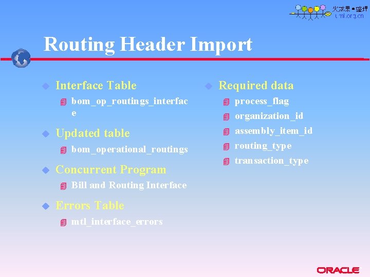Routing Header Import u Interface Table 4 u Updated table 4 u bom_operational_routings Concurrent Routing Header Import u Interface Table 4 u Updated table 4 u bom_operational_routings Concurrent