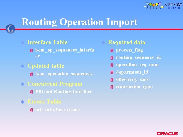 Routing Operation Import u Interface Table 4 u Updated table 4 u bom_operation_sequences Concurrent Routing Operation Import u Interface Table 4 u Updated table 4 u bom_operation_sequences Concurrent
