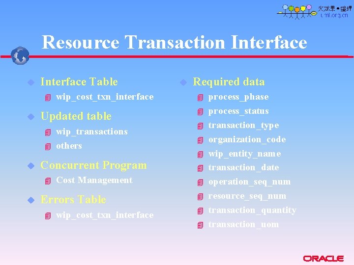 Resource Transaction Interface u Interface Table 4 u Updated table 4 4 u wip_transactions Resource Transaction Interface u Interface Table 4 u Updated table 4 4 u wip_transactions