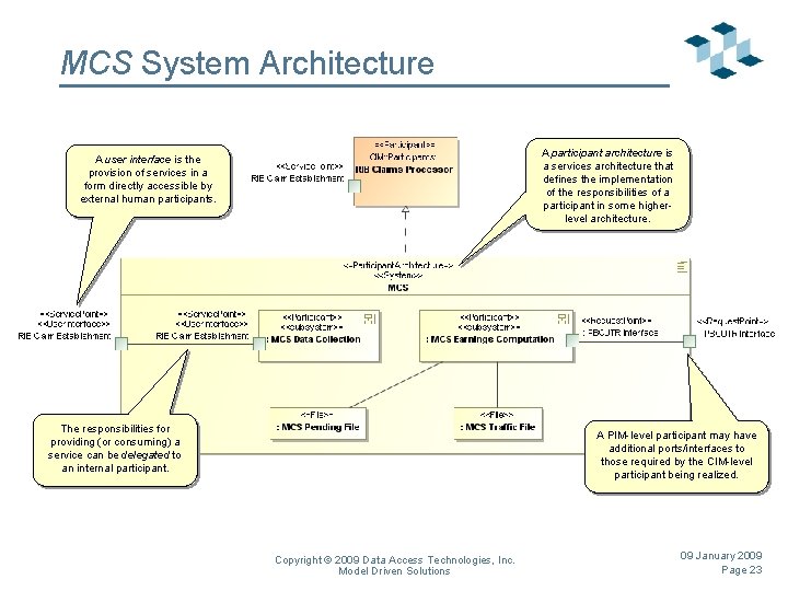 MCS System Architecture A participant architecture is a services architecture that defines the implementation