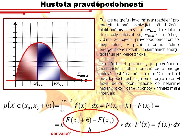 Hustota pravděpodobnosti Funkce na grafu vlevo má tvar rozdělení pro energii fotonů vznikající při