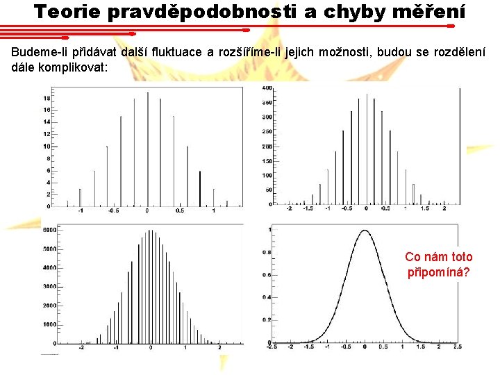 Teorie pravděpodobnosti a chyby měření Budeme-li přidávat další fluktuace a rozšíříme-li jejich možnosti, budou