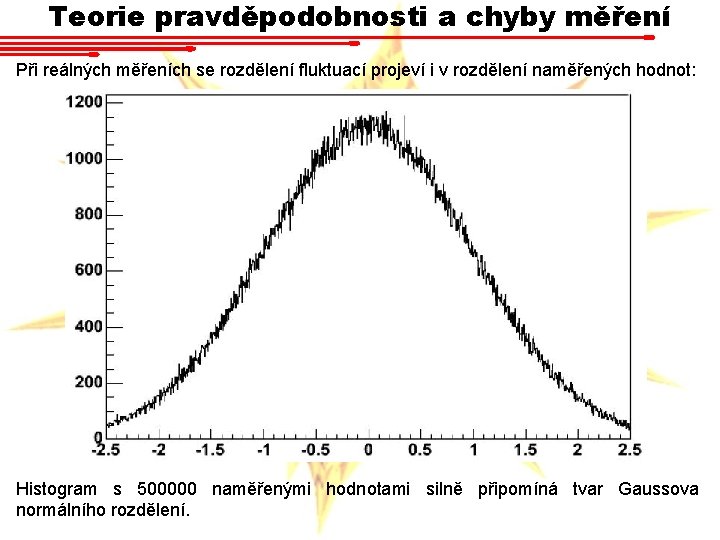 Teorie pravděpodobnosti a chyby měření Při reálných měřeních se rozdělení fluktuací projeví i v Teorie pravděpodobnosti a chyby měření Při reálných měřeních se rozdělení fluktuací projeví i v