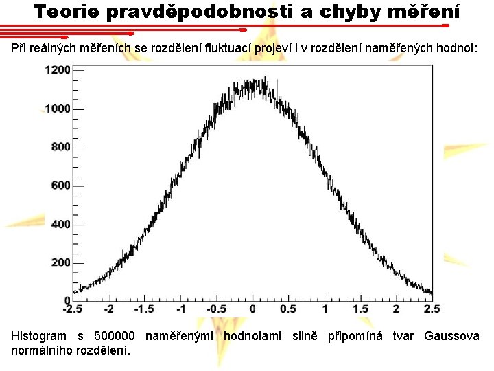 Teorie pravděpodobnosti a chyby měření Při reálných měřeních se rozdělení fluktuací projeví i v