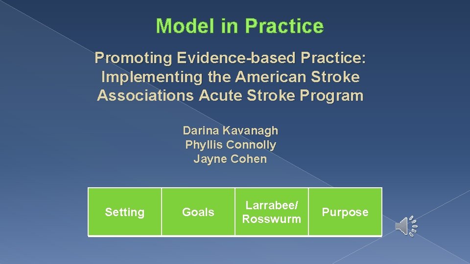 Model in Practice Promoting Evidence-based Practice: Implementing the American Stroke Associations Acute Stroke Program Model in Practice Promoting Evidence-based Practice: Implementing the American Stroke Associations Acute Stroke Program