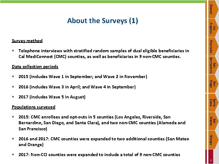 Overall Data collection periods San Bernardino § Telephone interviews with stratified random samples of