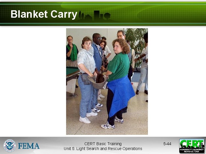Blanket Carry CERT Basic Training Unit 5: Light Search and Rescue Operations 5 -44