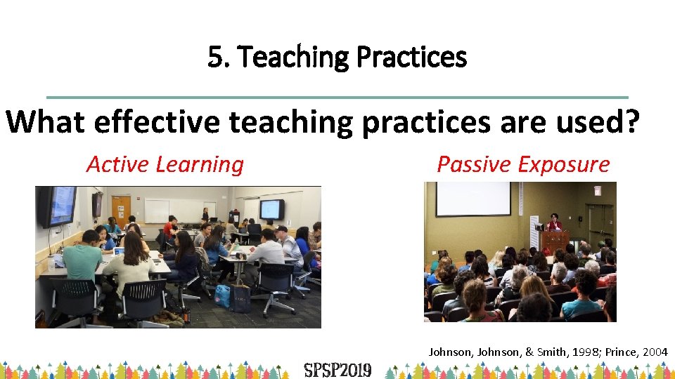5. Teaching Practices What effective teaching practices are used? Active Learning Passive Exposure Johnson,