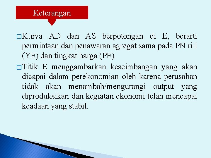 Keterangan � Kurva AD dan AS berpotongan di E, berarti permintaan dan penawaran agregat