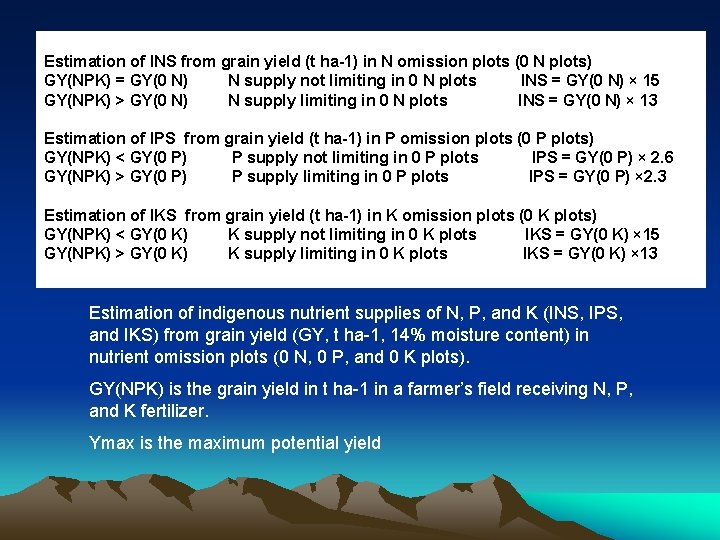 Estimation of INS from grain yield (t ha-1) in N omission plots (0 N