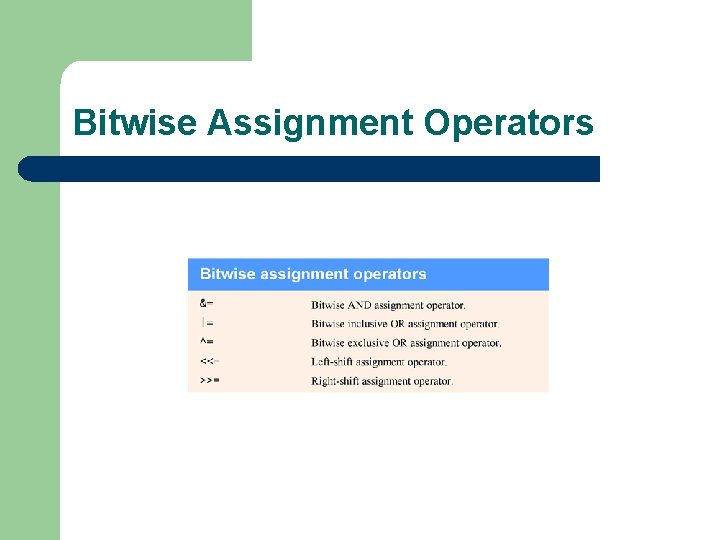 Bitwise Assignment Operators 