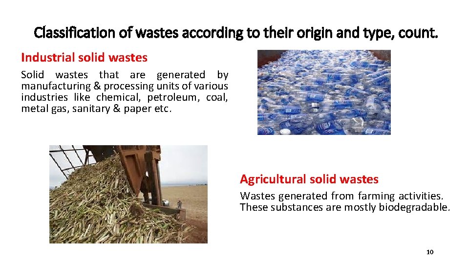 Classification of wastes according to their origin and type, count. Industrial solid wastes Solid