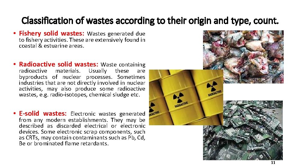 Classification of wastes according to their origin and type, count. • Fishery solid wastes: