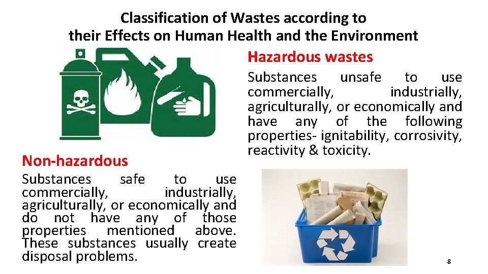 Classification of Wastes according to their Effects on Human Health and the Environment Hazardous