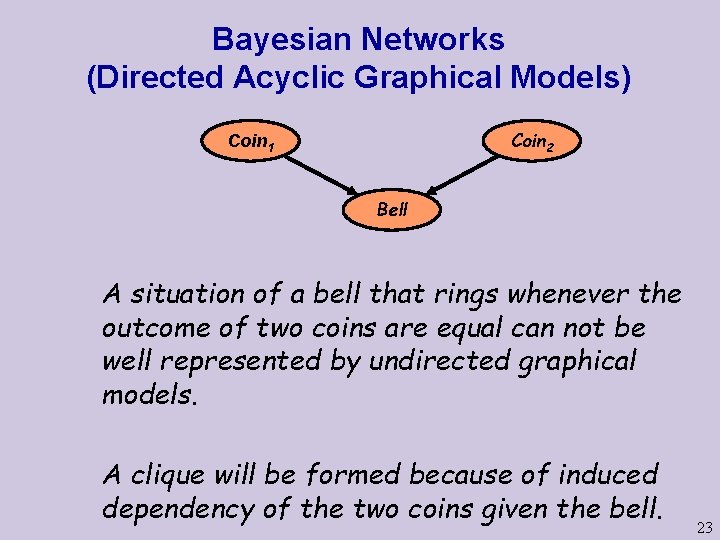 Bayesian Networks (Directed Acyclic Graphical Models) Coin 2 Coin 1 Bell A situation of