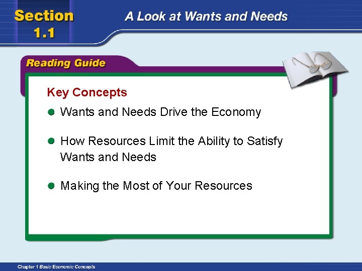 Key Concepts Wants and Needs Drive the Economy How Resources Limit the Ability to