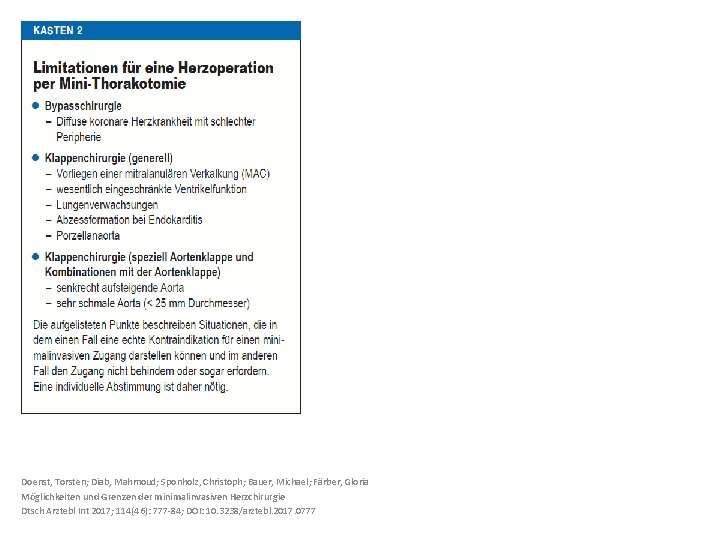 Doenst, Torsten; Diab, Mahmoud; Sponholz, Christoph; Bauer, Michael; Färber, Gloria Möglichkeiten und Grenzen der