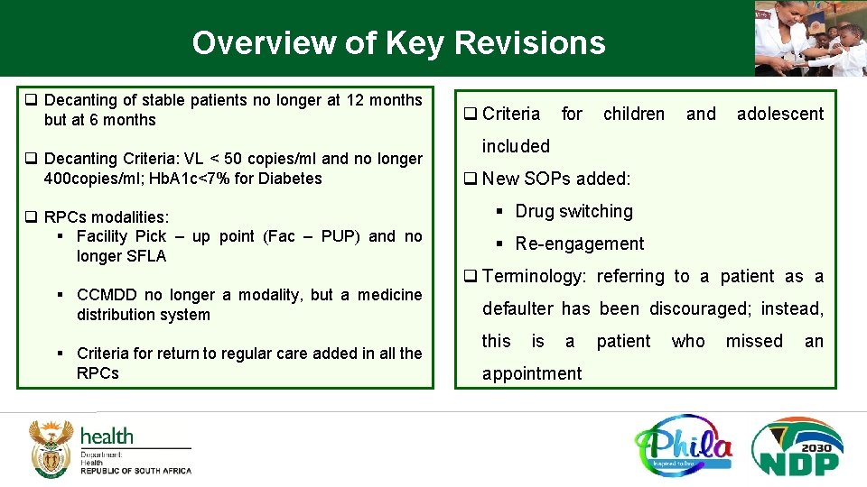 Overview of Key Revisions q Decanting of stable patients no longer at 12 months