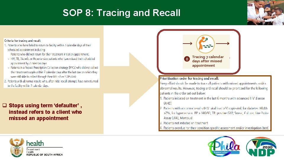 SOP 8: Tracing and Recall q Stops using term ‘defaulter’ , instead refers to