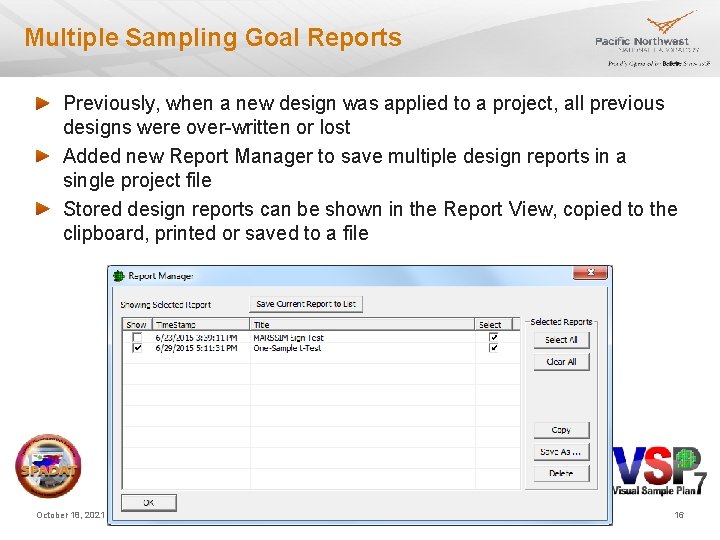 Multiple Sampling Goal Reports Previously, when a new design was applied to a project, Multiple Sampling Goal Reports Previously, when a new design was applied to a project,