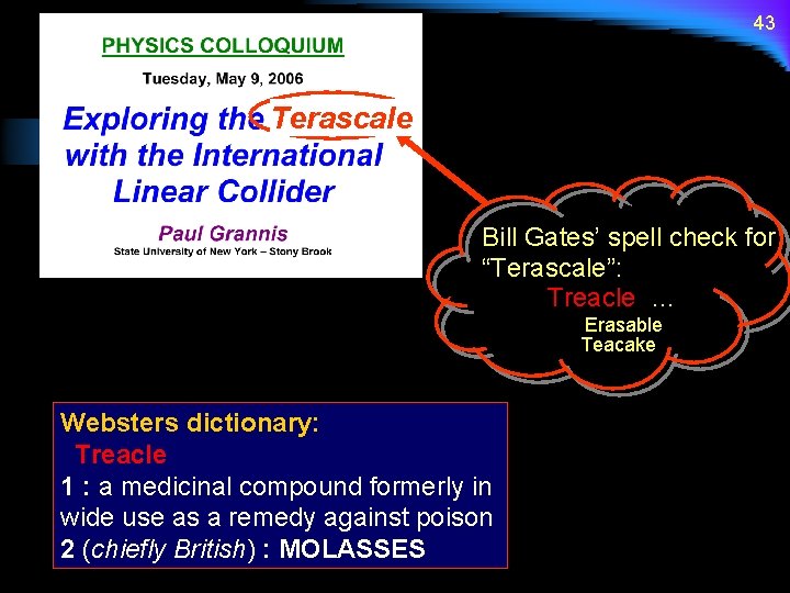 43 Terascale Bill Gates’ spell check for “Terascale”: Treacle … Erasable Teacake Websters dictionary: