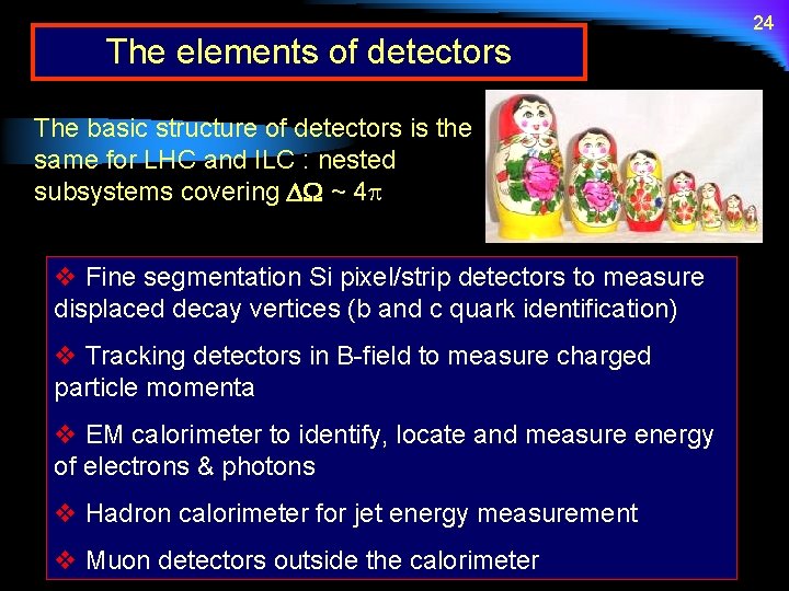 The elements of detectors The basic structure of detectors is the same for LHC