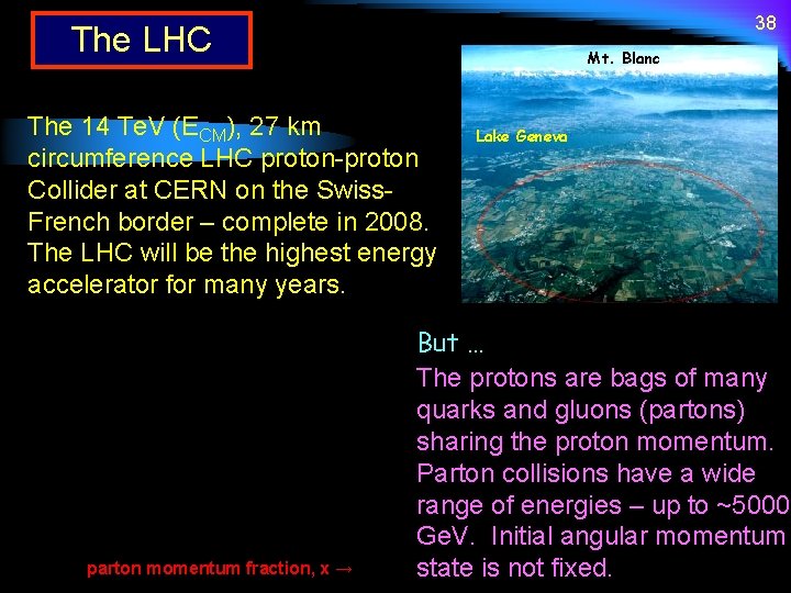 38 The LHC Mt. Blanc The 14 Te. V (ECM), 27 km circumference LHC