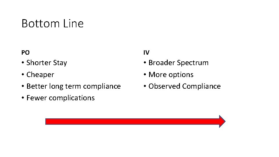 Bottom Line PO IV • Shorter Stay • Cheaper • Better long term compliance