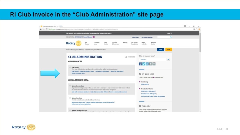 RI Club Invoice in the “Club Administration” site page TITLE | 43 