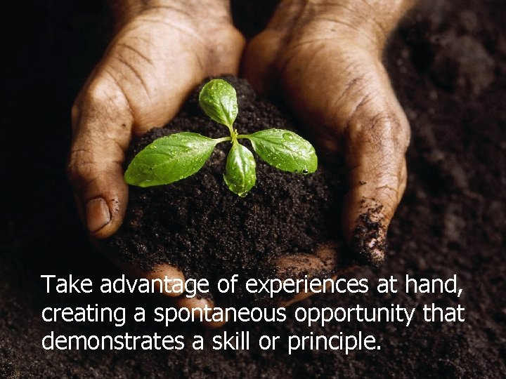 Take advantage of experiences at hand, creating a spontaneous opportunity that demonstrates a skill
