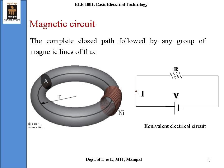 ELE 1001: Basic Electrical Technology Magnetic circuit The complete closed path followed by any