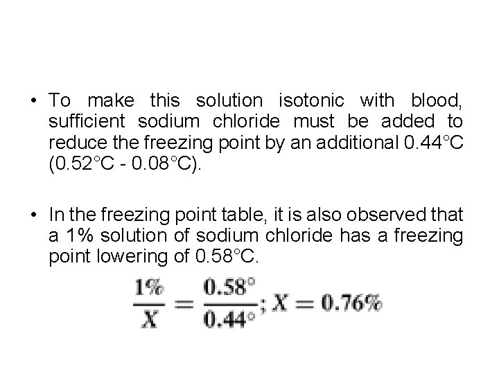  • To make this solution isotonic with blood, sufficient sodium chloride must be