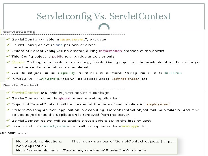 Servletconfig Vs. Servlet. Context  Servletconfig Vs. Servlet. Context