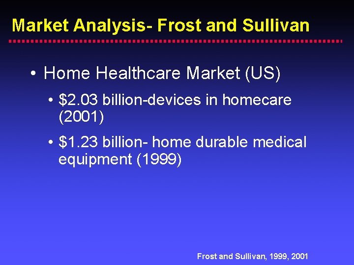 Market Analysis- Frost and Sullivan • Home Healthcare Market (US) • $2. 03 billion-devices