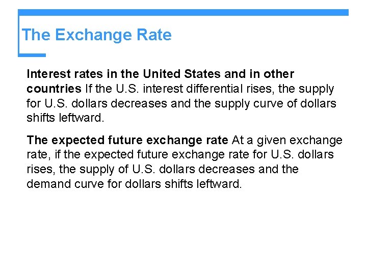 The Exchange Rate Interest rates in the United States and in other countries If