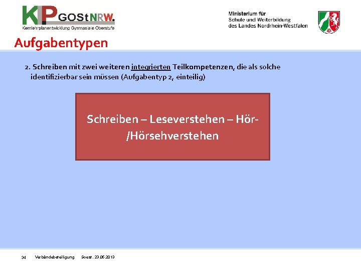 Aufgabentypen 2. Schreiben mit zwei weiteren integrierten Teilkompetenzen, die als solche identifizierbar sein müssen