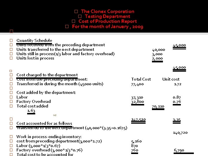 � � � � � The Clonex Corporation � Testing Department � Cost of
