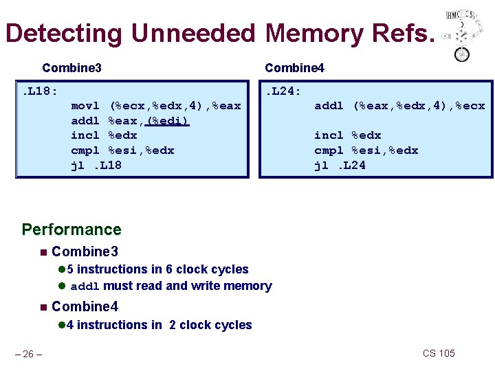 Detecting Unneeded Memory Refs. Combine 3. L 18: Combine 4. L 24: movl (%ecx, Detecting Unneeded Memory Refs. Combine 3. L 18: Combine 4. L 24: movl (%ecx,