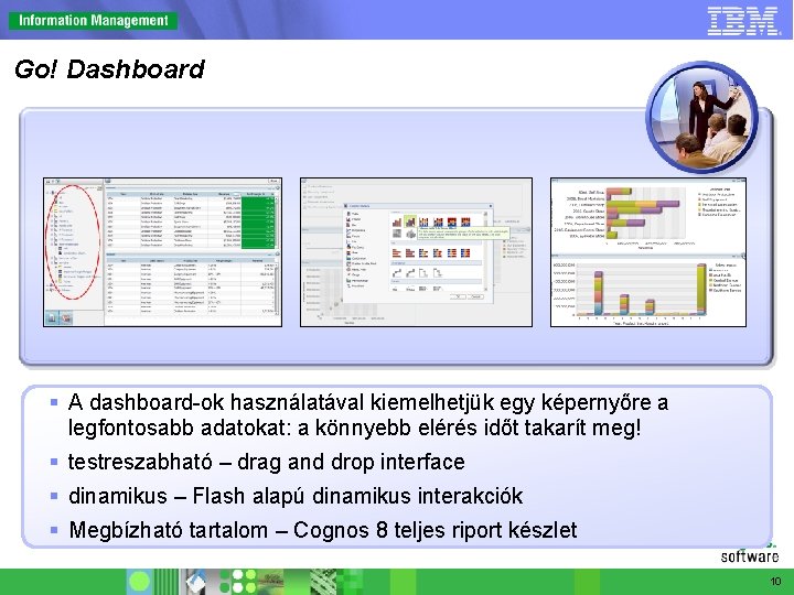 Go! Dashboard § A dashboard-ok használatával kiemelhetjük egy képernyőre a legfontosabb adatokat: a könnyebb