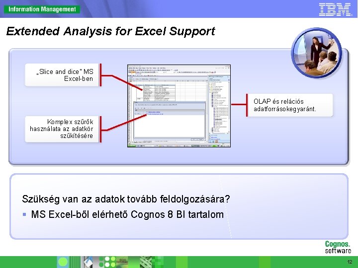 Extended Analysis for Excel Support „Slice and dice” MS Excel-ben OLAP és relációs adatforrásokegyaránt.