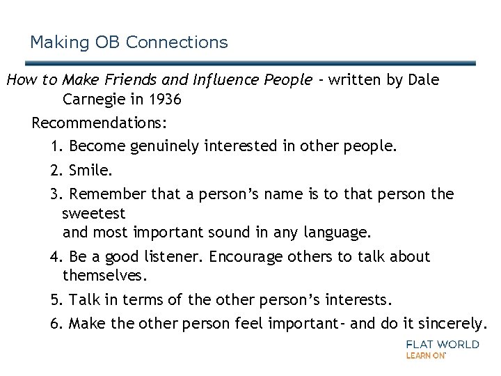 Making OB Connections How to Make Friends and Influence People - written by Dale