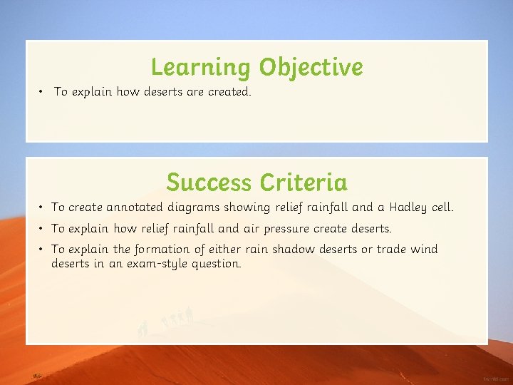 Learning Objective • To explain how deserts are created. Success Criteria • To create