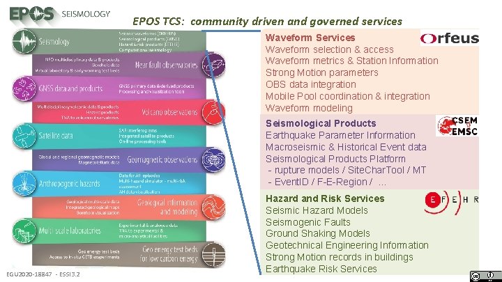EPOS TCS: community driven and governed services Waveform Services Waveform selection & access Waveform