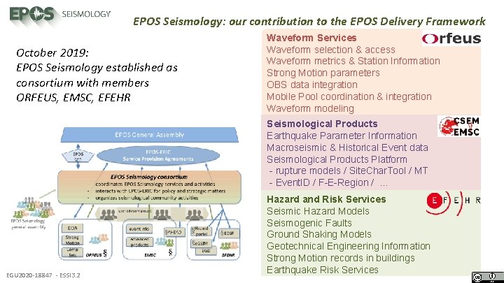 EPOS Seismology: our contribution to the EPOS Delivery Framework October 2019: EPOS Seismology established