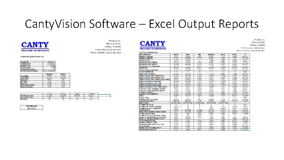 Canty. Vision Software – Excel Output Reports 