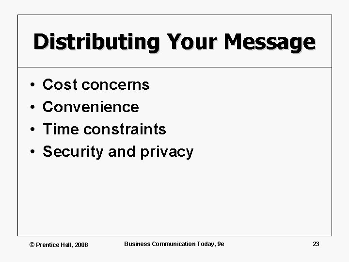 Distributing Your Message • • Cost concerns Convenience Time constraints Security and privacy ©
